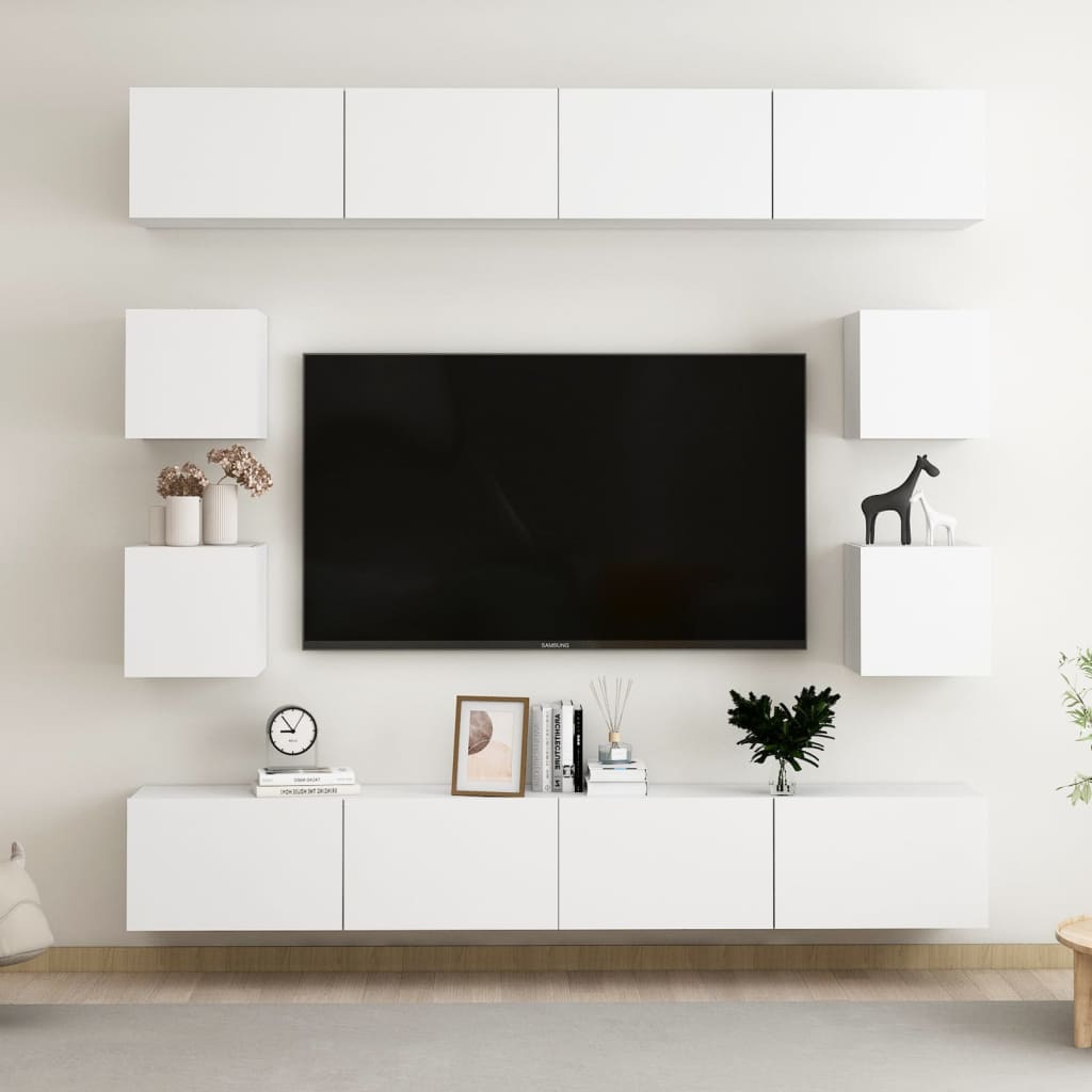 8-delige Tv-meubelset bewerkt hout wit