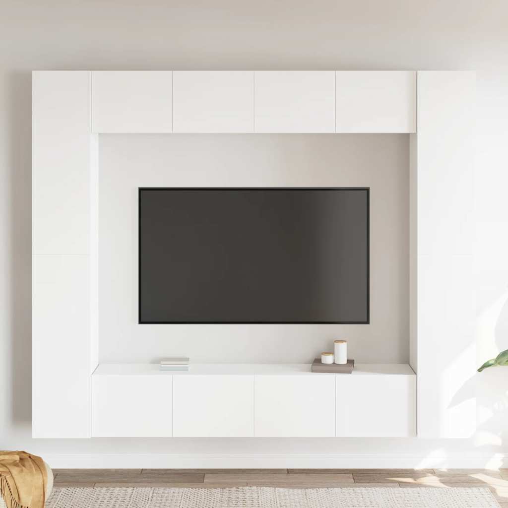 8-delige Tv-meubelset bewerkt hout wit – afbeelding 1