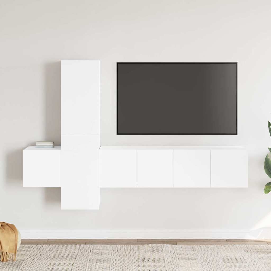 5-delige Tv-meubelset bewerkt hout wit
