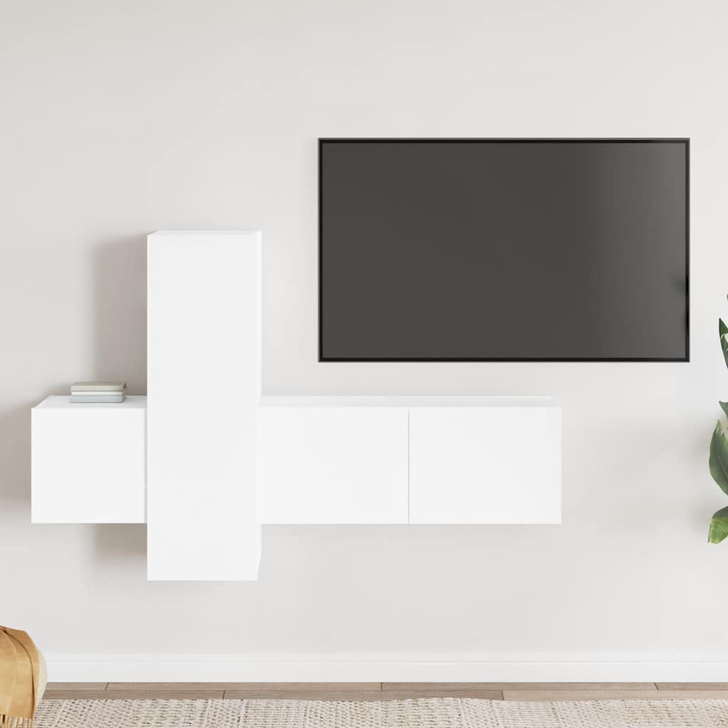 3-delige Tv-meubelset bewerkt hout wit