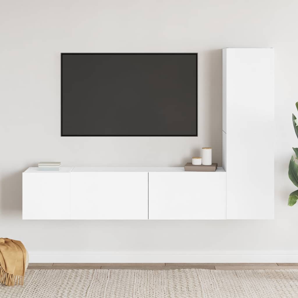 3-delige Tv-meubelset bewerkt hout wit