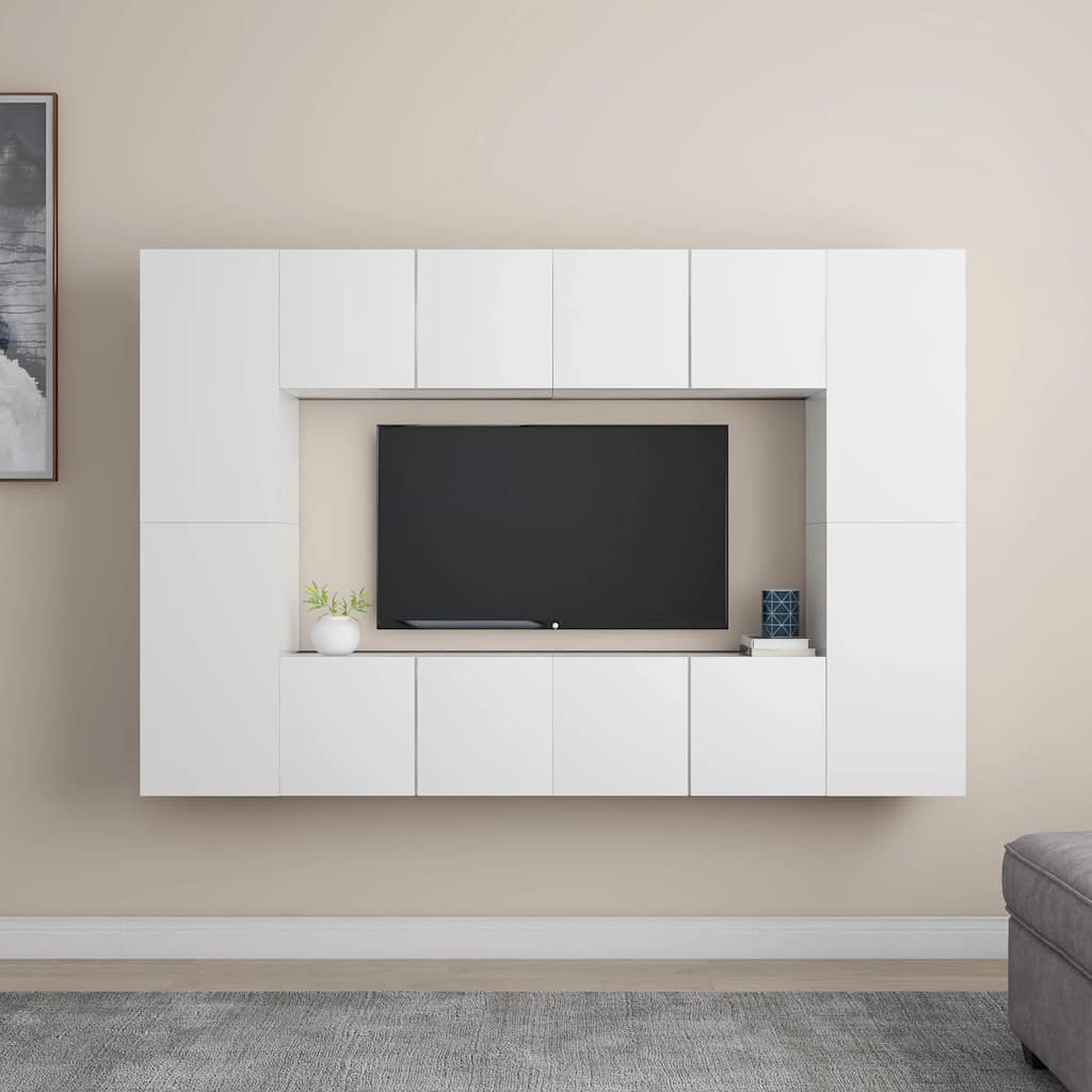 8-delige Tv-meubelset bewerkt hout wit – afbeelding 1