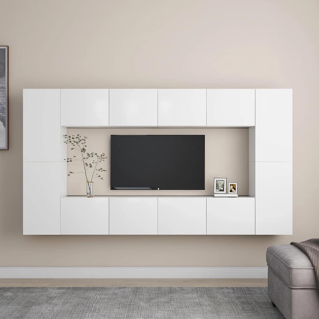 8-delige Tv-meubelset bewerkt hout wit