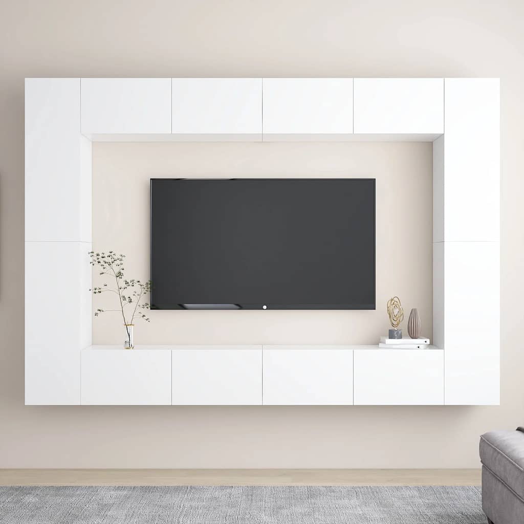 8-delige Tv-meubelset bewerkt hout wit – afbeelding 1