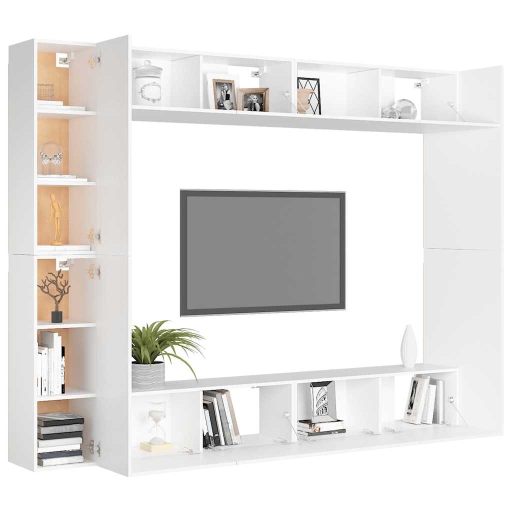8-delige Tv-meubelset bewerkt hout wit – afbeelding 3