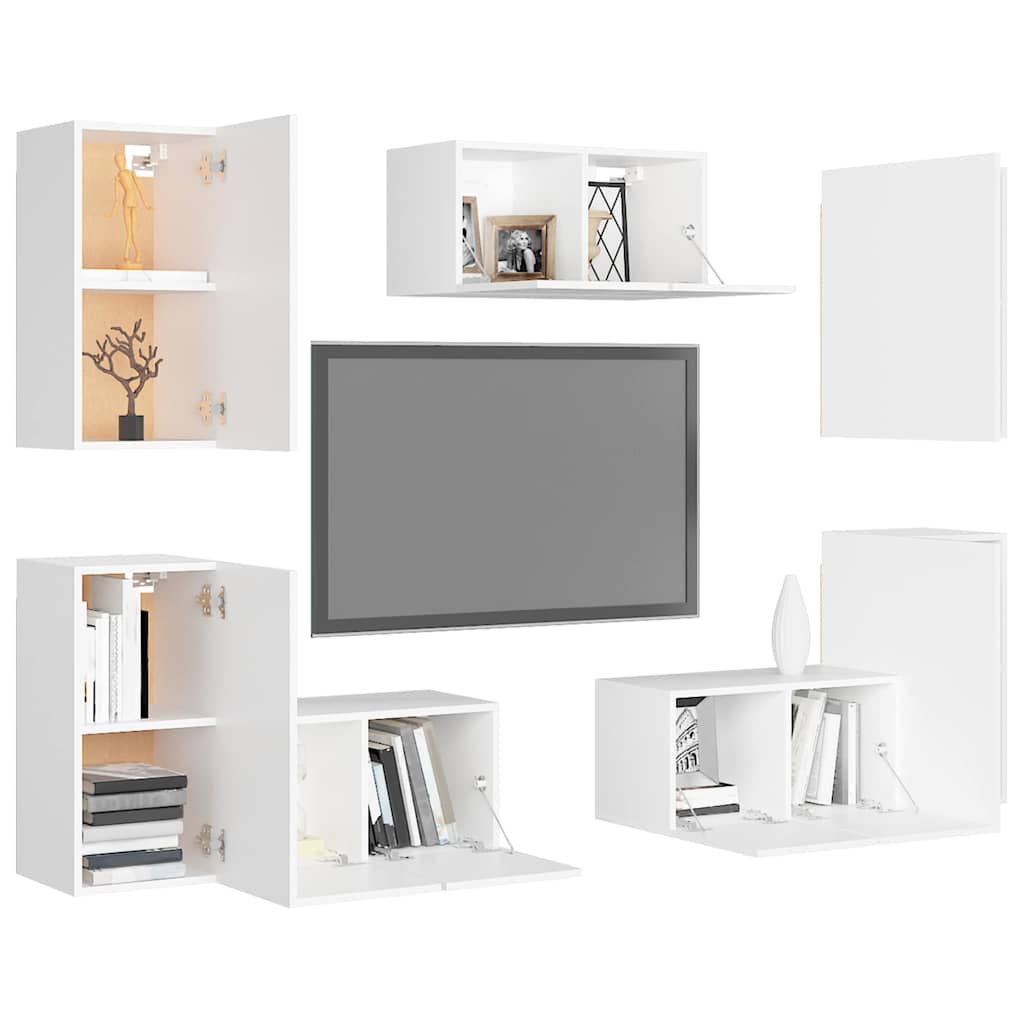 7-delige Tv-meubelset bewerkt hout wit – afbeelding 3