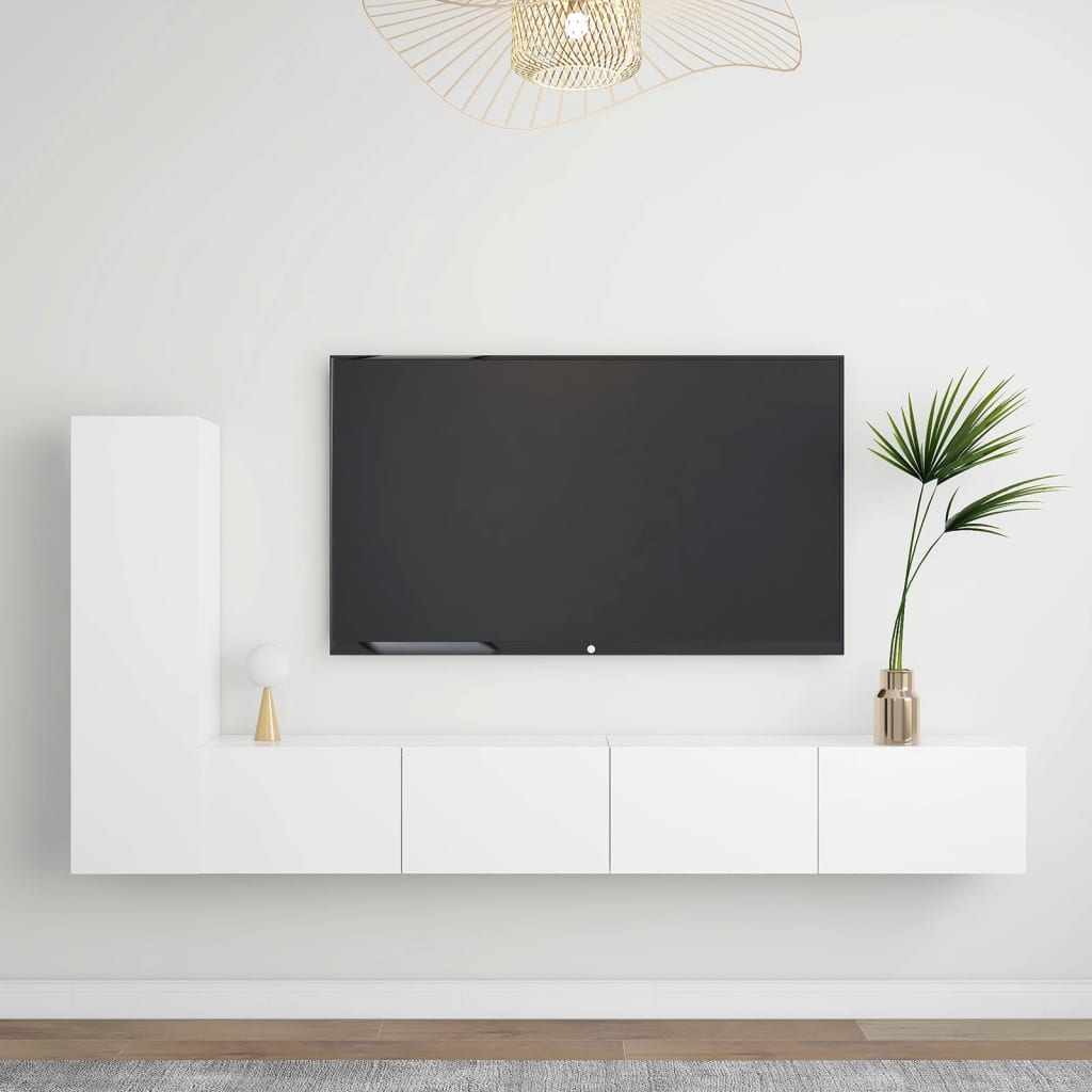 3-delige Tv-meubelset bewerkt hout wit – afbeelding 1