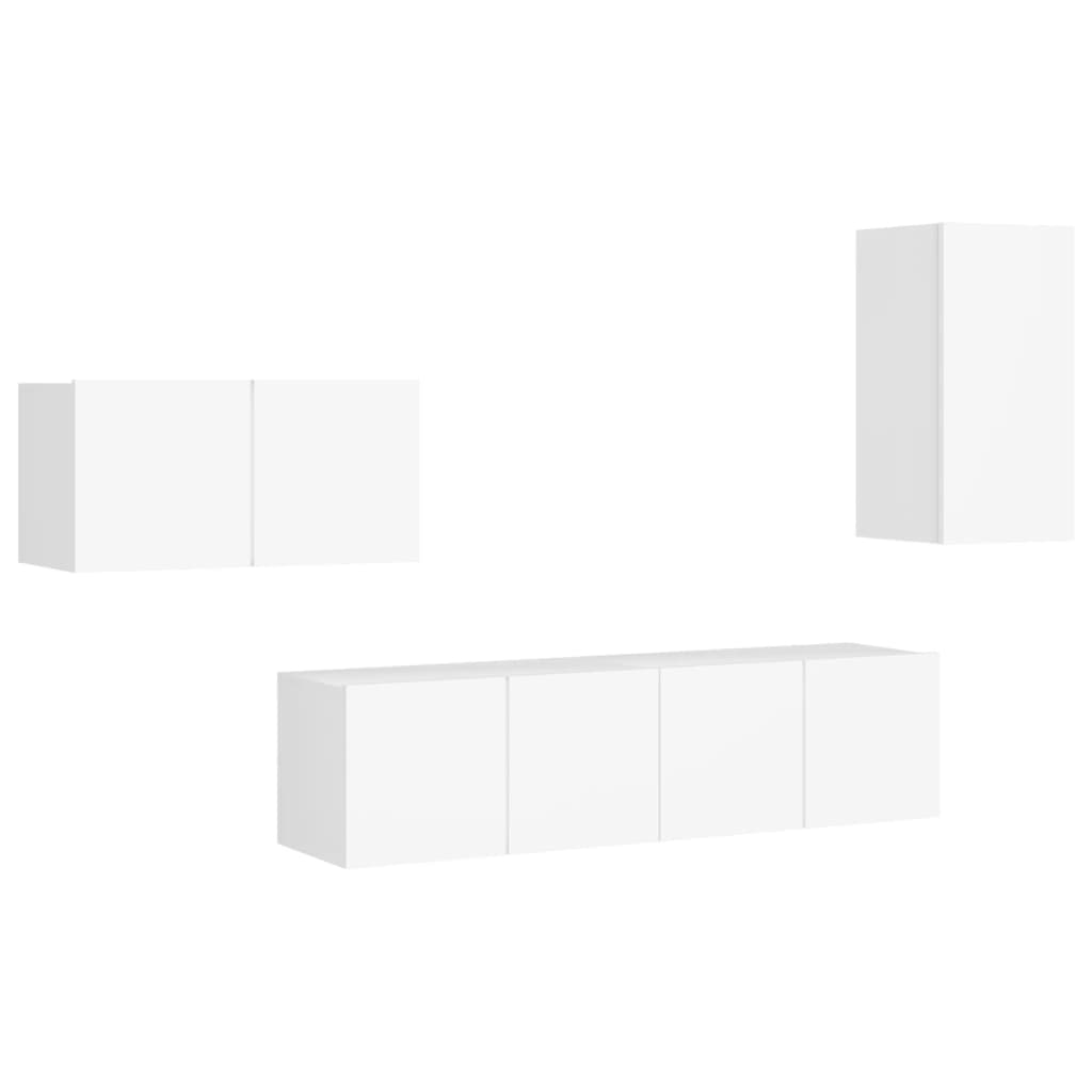 4-delige Tv-meubelset bewerkt hout wit – afbeelding 2