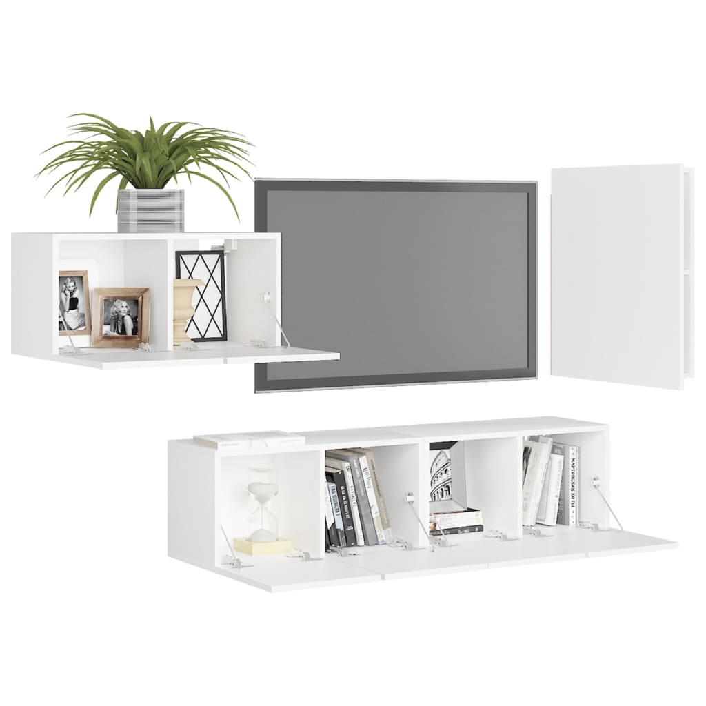 4-delige Tv-meubelset bewerkt hout wit – afbeelding 3