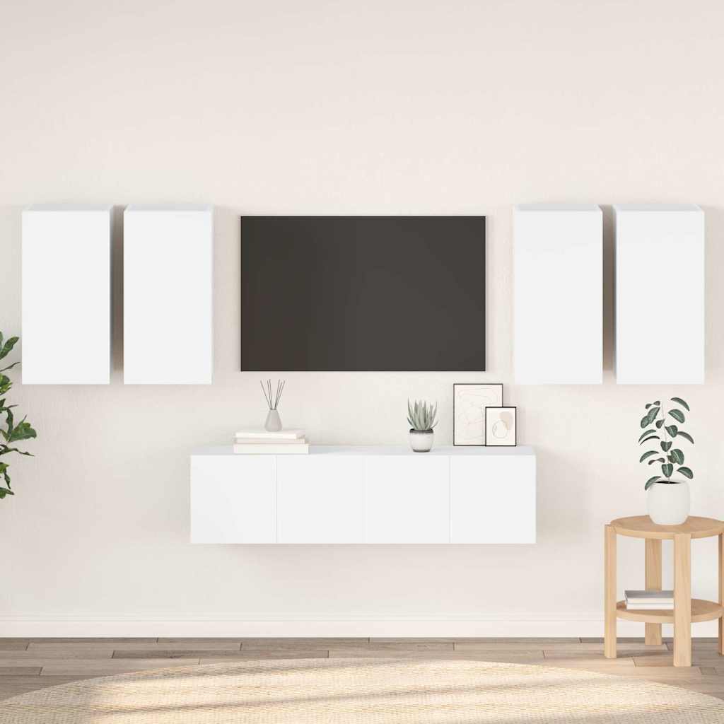 6-delige Tv-meubelset bewerkt hout wit