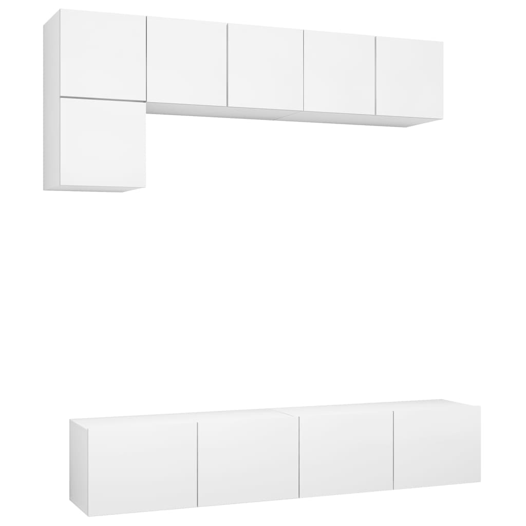 5-delige Tv-meubelset bewerkt hout wit – afbeelding 2
