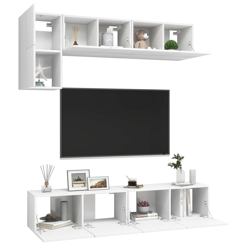5-delige Tv-meubelset bewerkt hout wit – afbeelding 3