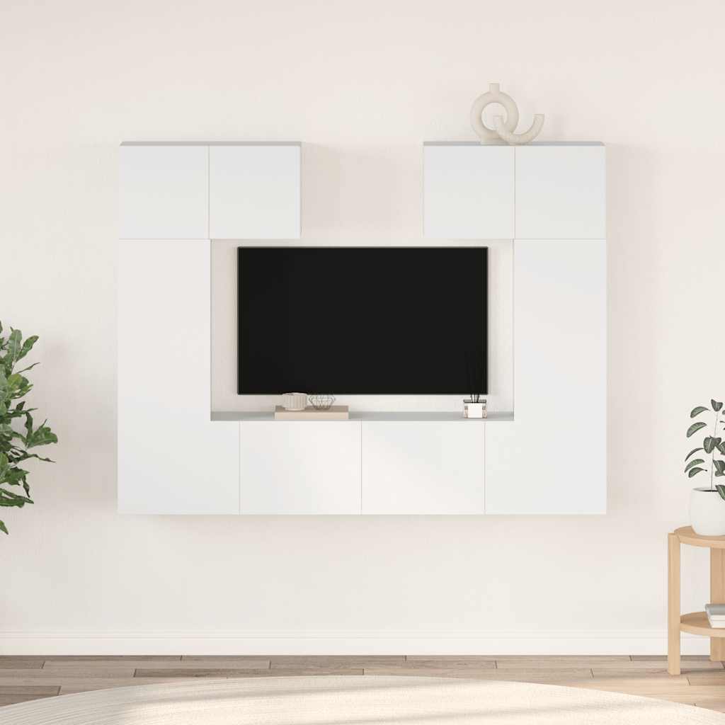 6-delige Tv-meubelset bewerkt hout wit – afbeelding 1