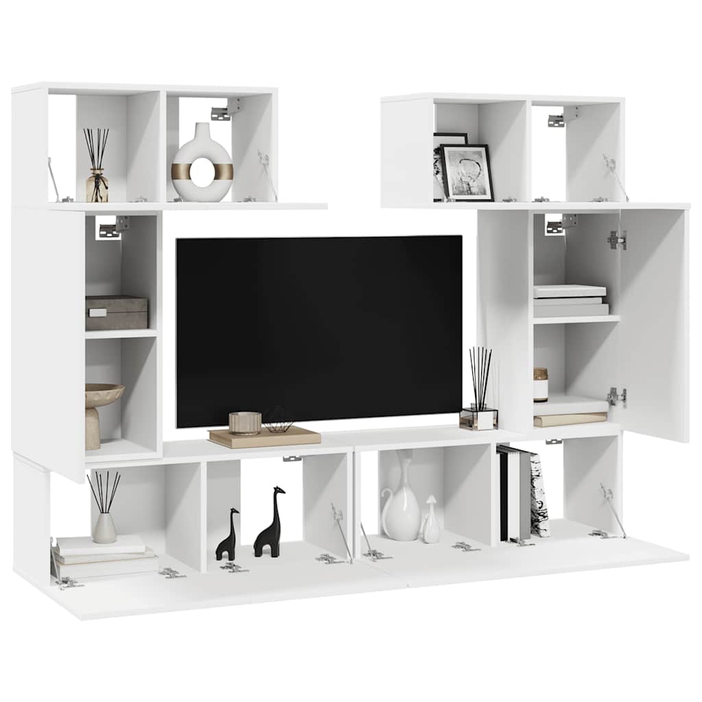 6-delige Tv-meubelset bewerkt hout wit – afbeelding 3