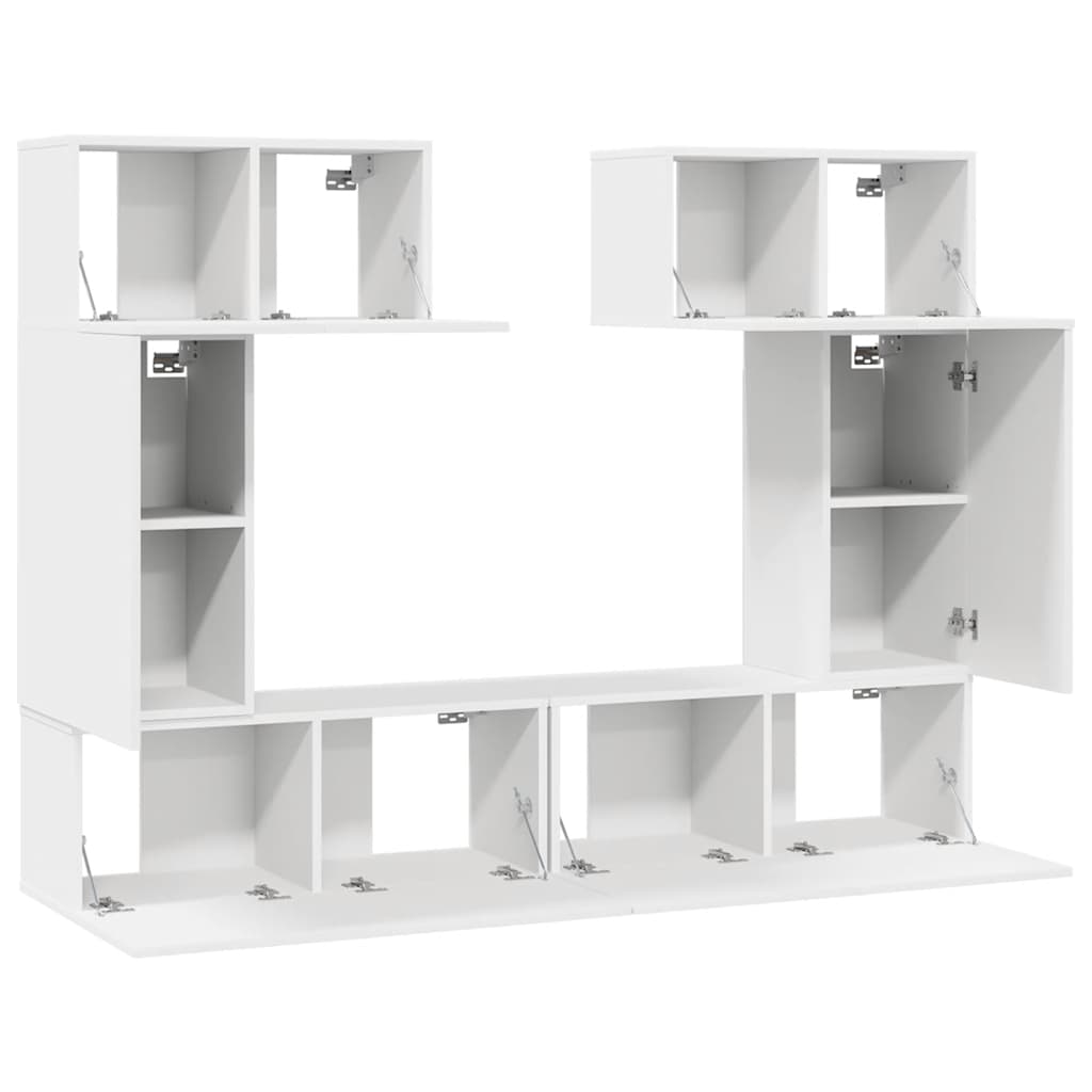 6-delige Tv-meubelset bewerkt hout wit – afbeelding 4