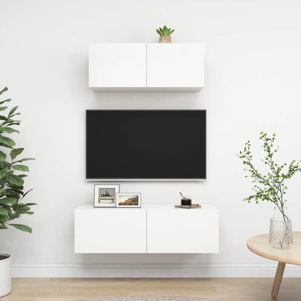 2-delige Tv-meubelset bewerkt hout wit – afbeelding 1