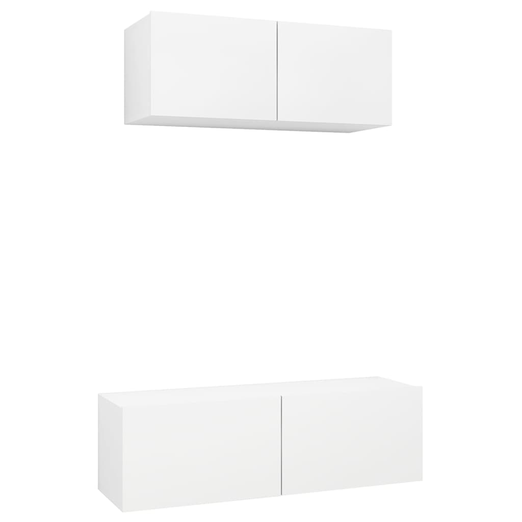 2-delige Tv-meubelset bewerkt hout wit – afbeelding 2