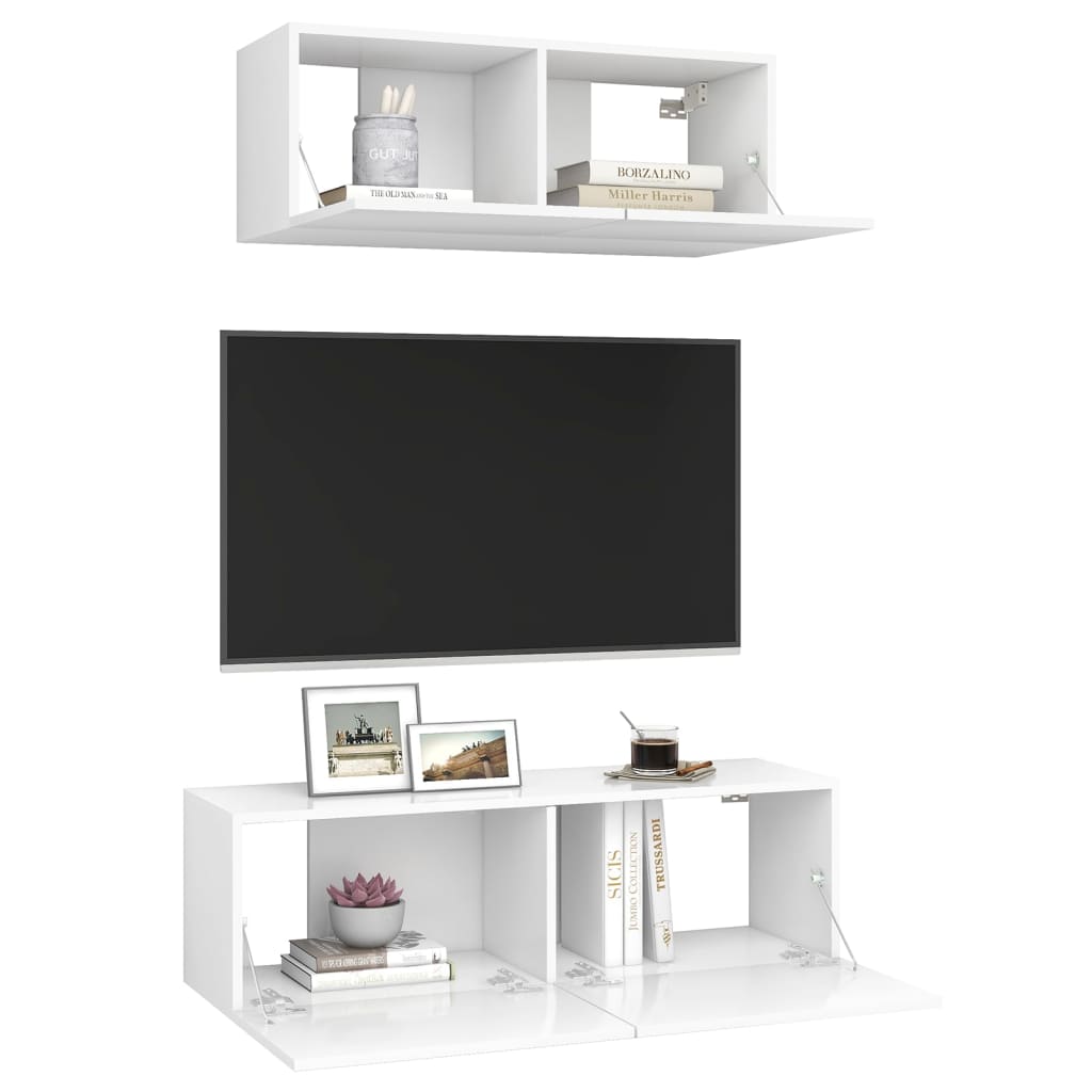 2-delige Tv-meubelset bewerkt hout wit – afbeelding 5
