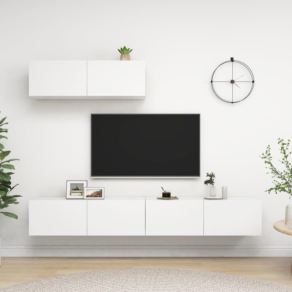 Tv-meubelen 3 st bewerkt hout wit – afbeelding 1