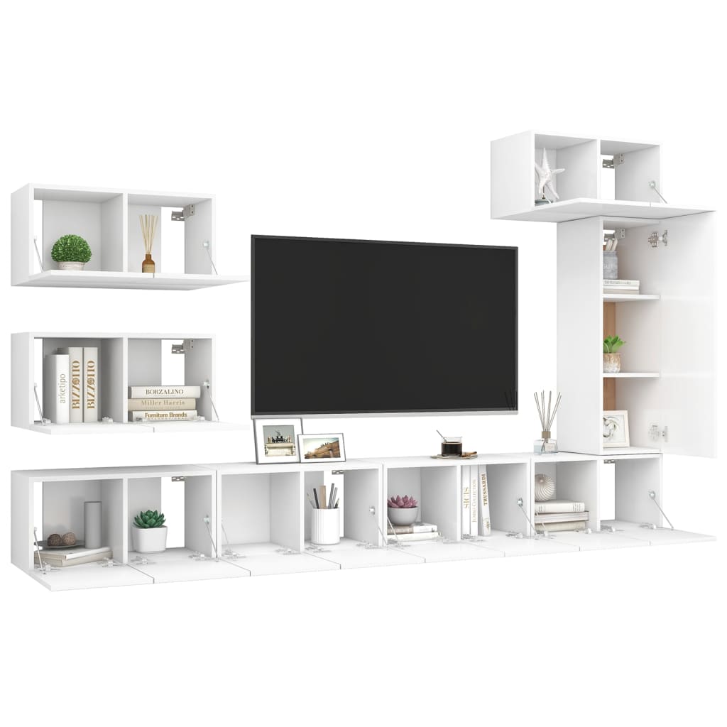 8-delige Tv-meubelset bewerkt hout wit – afbeelding 3