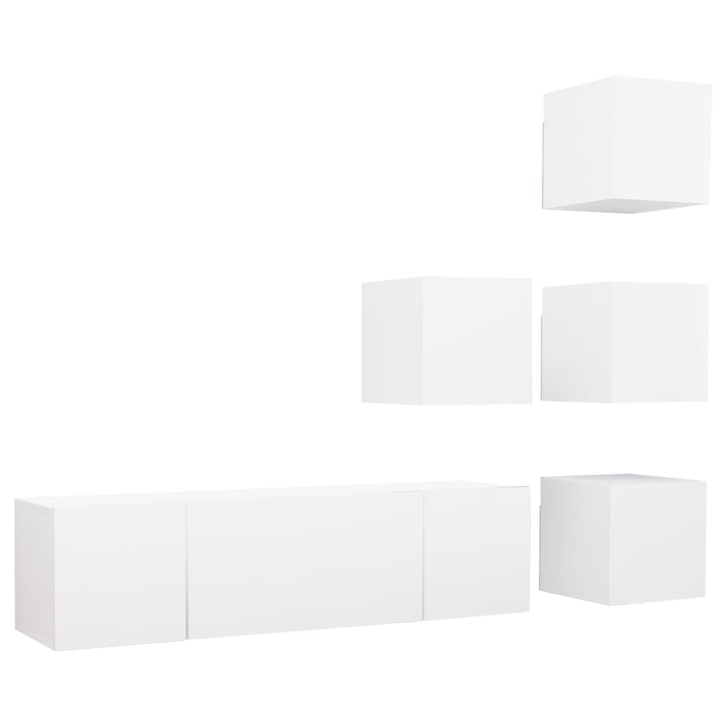 6-delige Tv-meubelset bewerkt hout wit – afbeelding 2