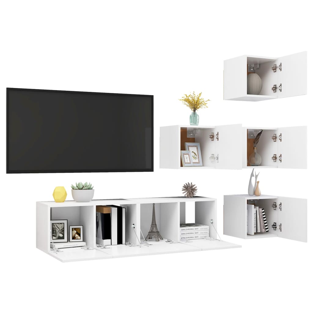 6-delige Tv-meubelset bewerkt hout wit – afbeelding 5