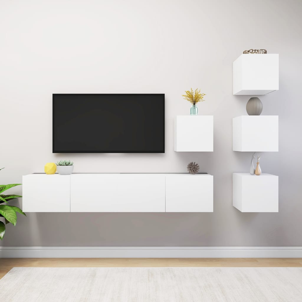 6-delige Tv-meubelset bewerkt hout wit – afbeelding 1