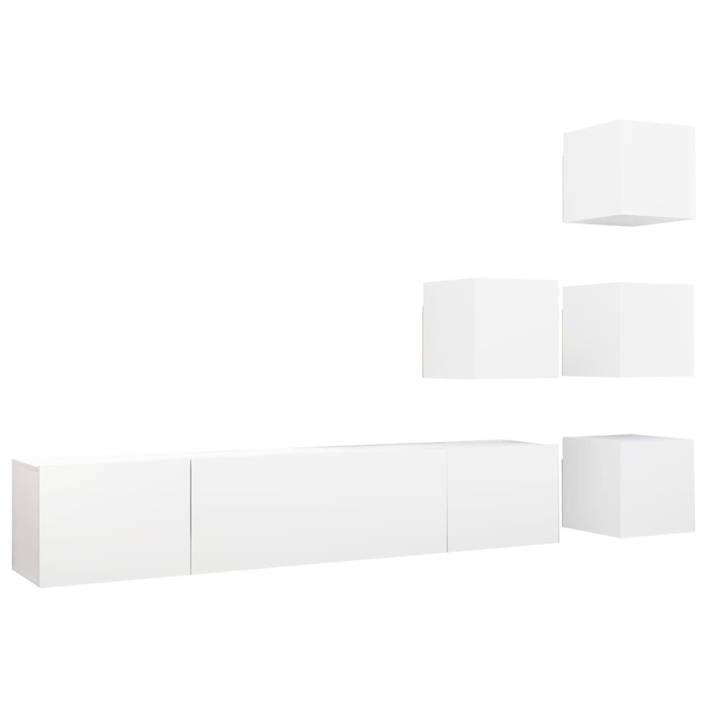 6-delige Tv-meubelset bewerkt hout wit – afbeelding 2