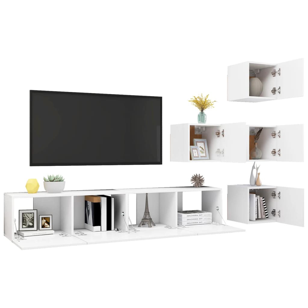 6-delige Tv-meubelset bewerkt hout wit – afbeelding 5