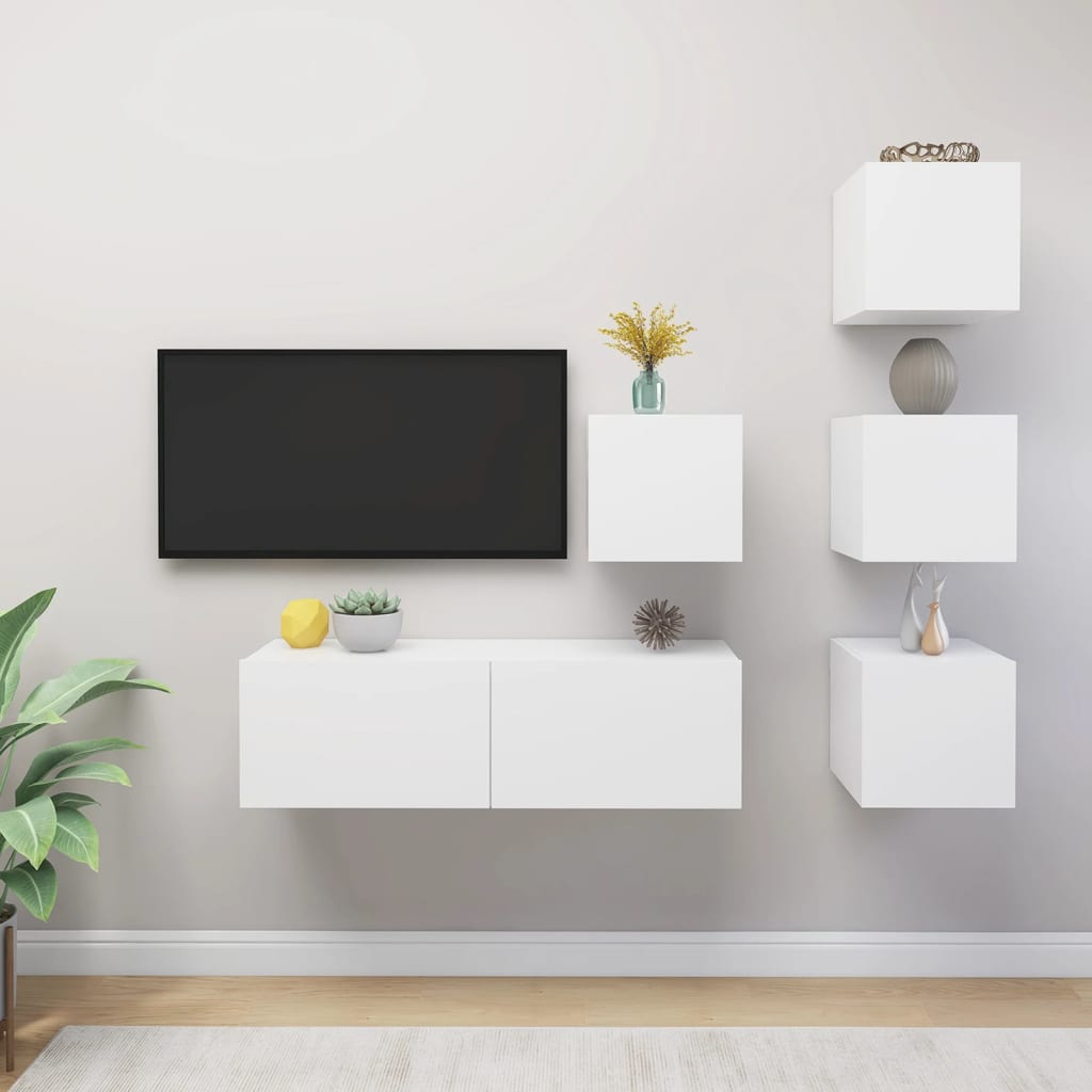 5-delige Tv-meubelset bewerkt hout wit