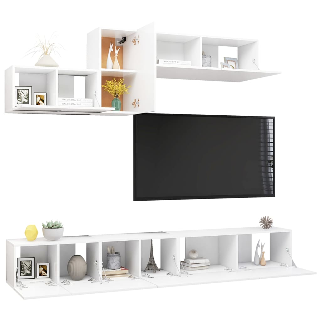 6-delige Tv-meubelset bewerkt hout wit – afbeelding 3