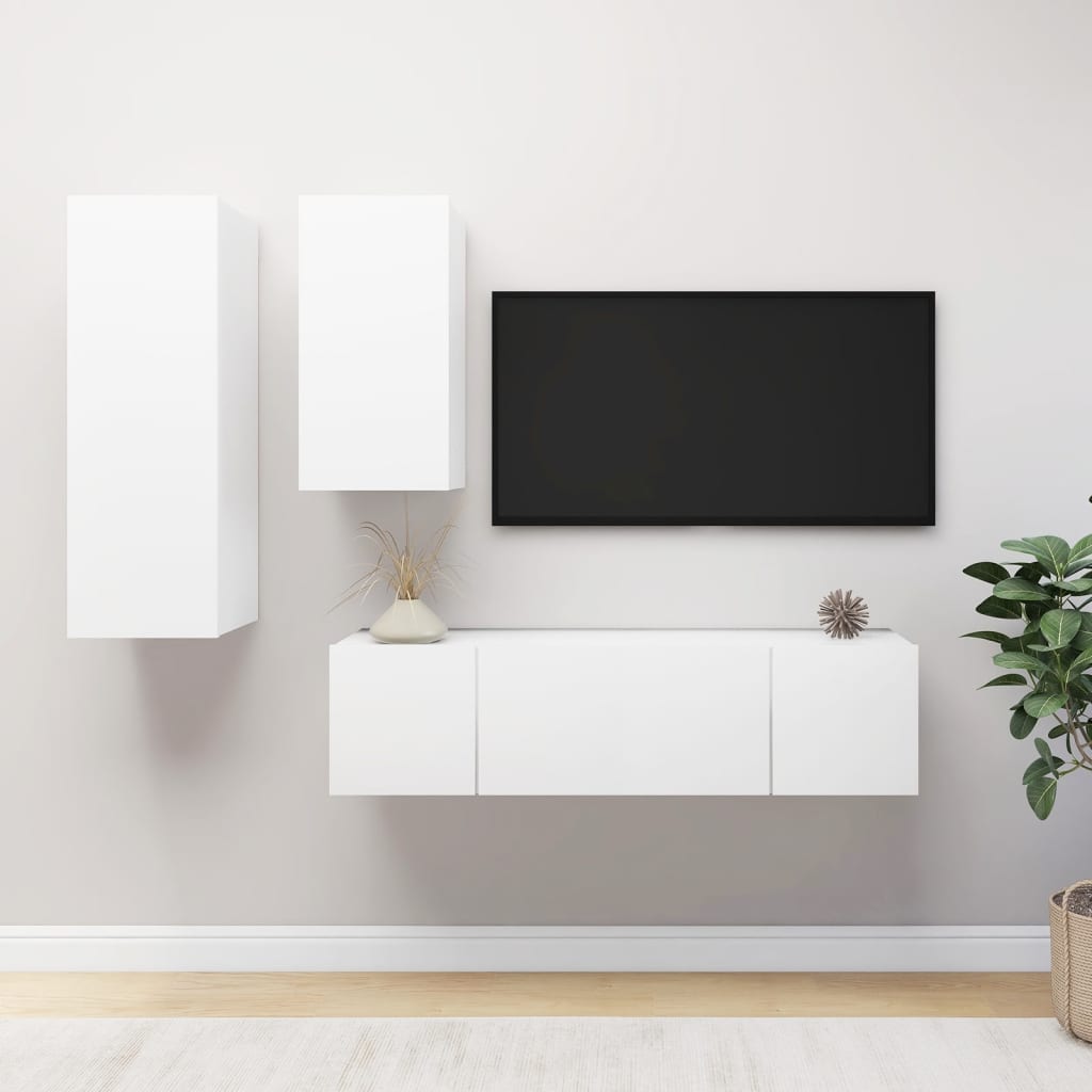 4-delige Tv-meubelset bewerkt hout wit – afbeelding 1