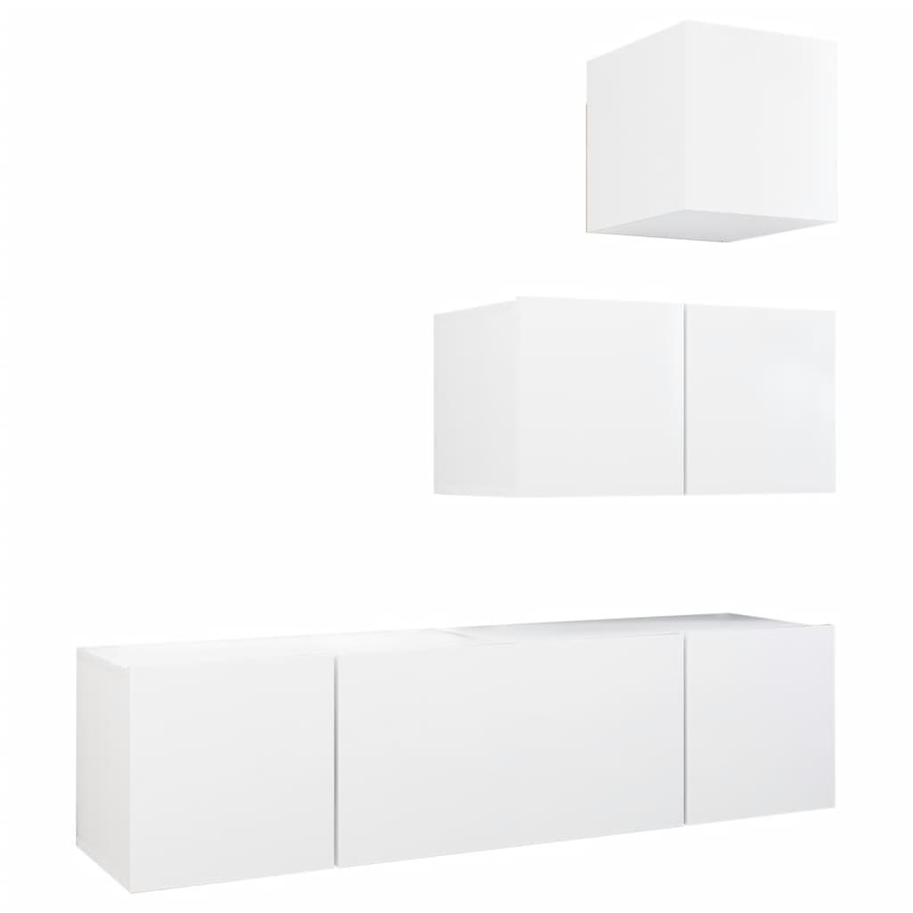 4-delige Tv-meubelset bewerkt hout wit – afbeelding 2