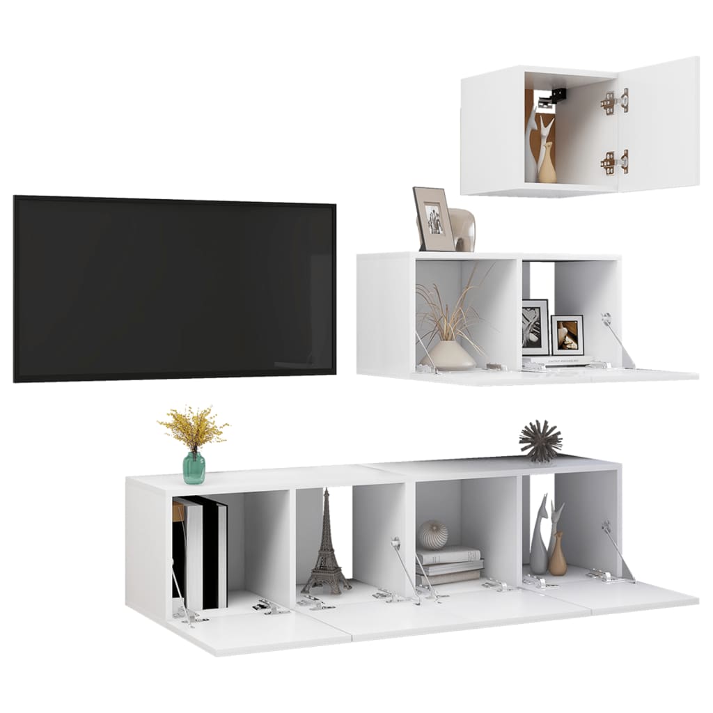4-delige Tv-meubelset bewerkt hout wit – afbeelding 3
