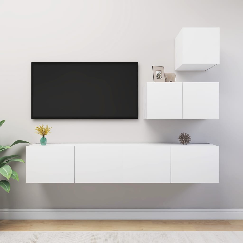 4-delige Tv-meubelset bewerkt hout wit – afbeelding 1