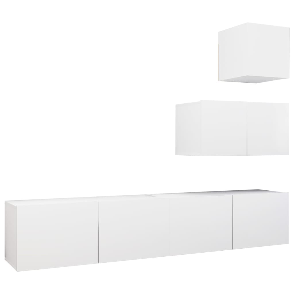 4-delige Tv-meubelset bewerkt hout wit – afbeelding 2