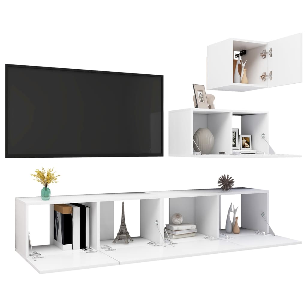 4-delige Tv-meubelset bewerkt hout wit – afbeelding 3