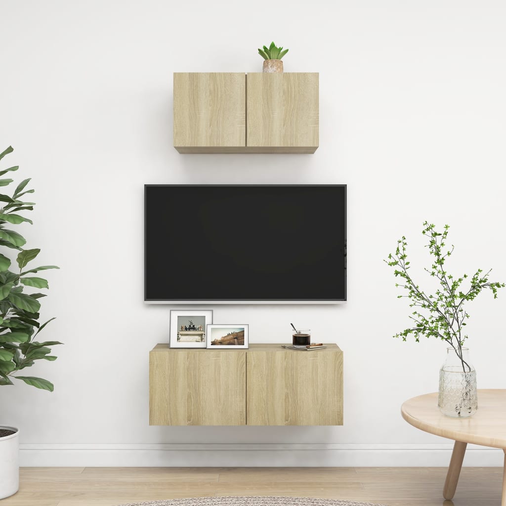 2-delige Tv-meubelset spaanplaat sonoma eikenkleurig – afbeelding 1