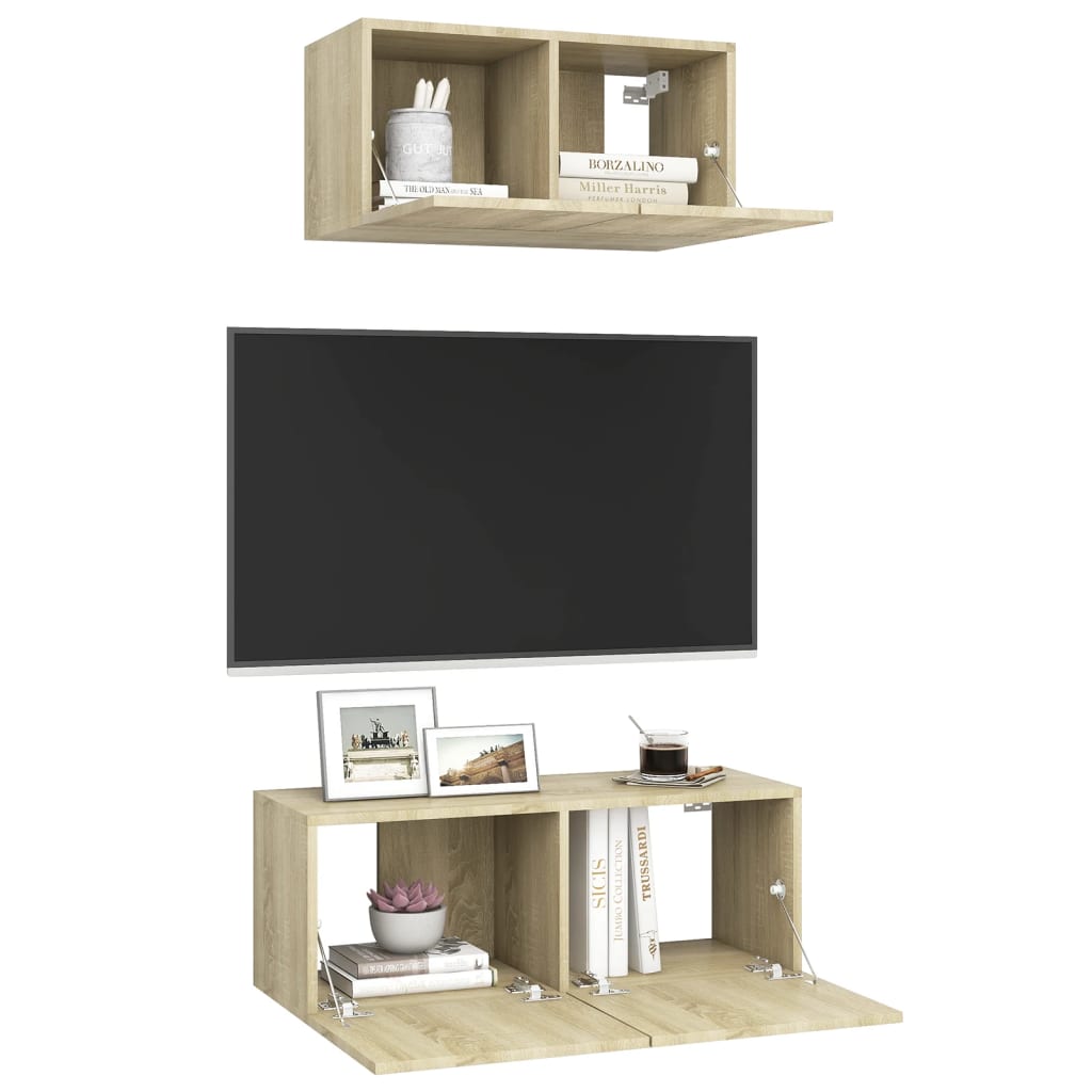 2-delige Tv-meubelset spaanplaat sonoma eikenkleurig – afbeelding 5