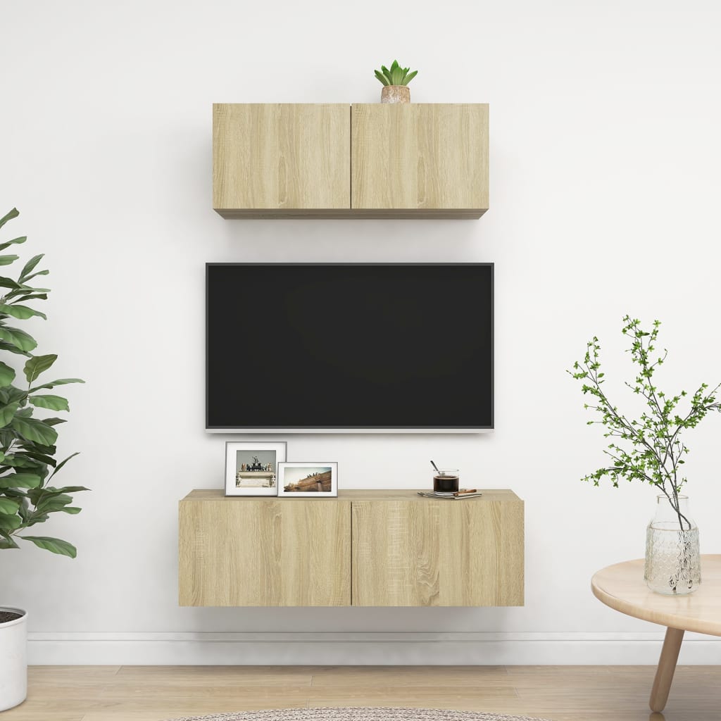 2-delige Tv-meubelset spaanplaat sonoma eikenkleurig – afbeelding 1
