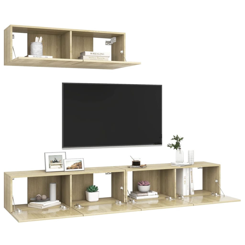 Tv-meubelen 3 st bewerkt hout sonoma eikenkleurig – afbeelding 4