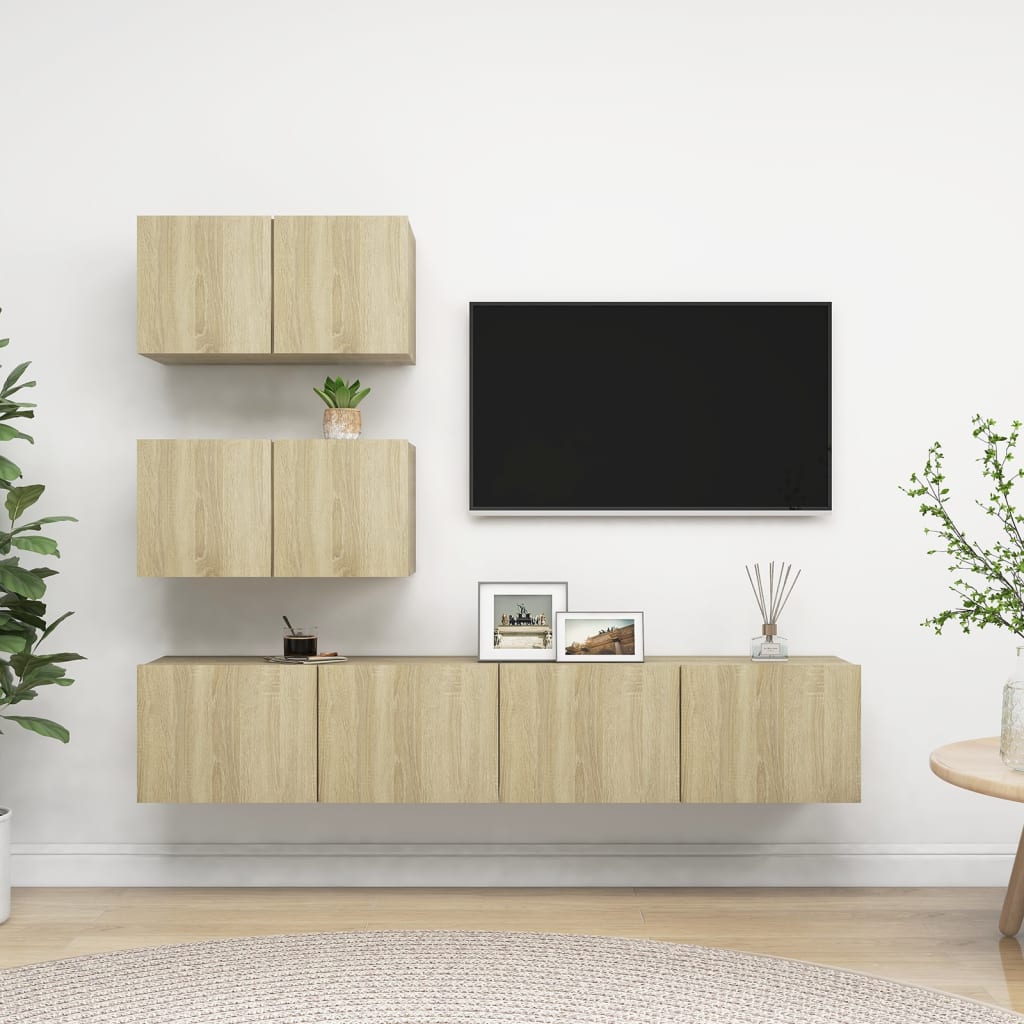 4-delige Tv-meubelset spaanplaat sonoma eikenkleurig – afbeelding 1