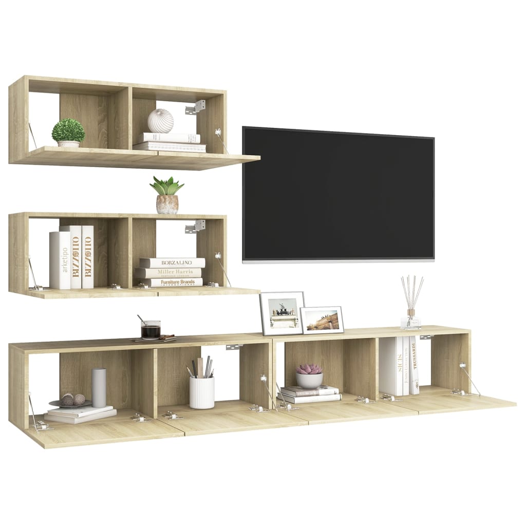 4-delige Tv-meubelset spaanplaat sonoma eikenkleurig – afbeelding 5