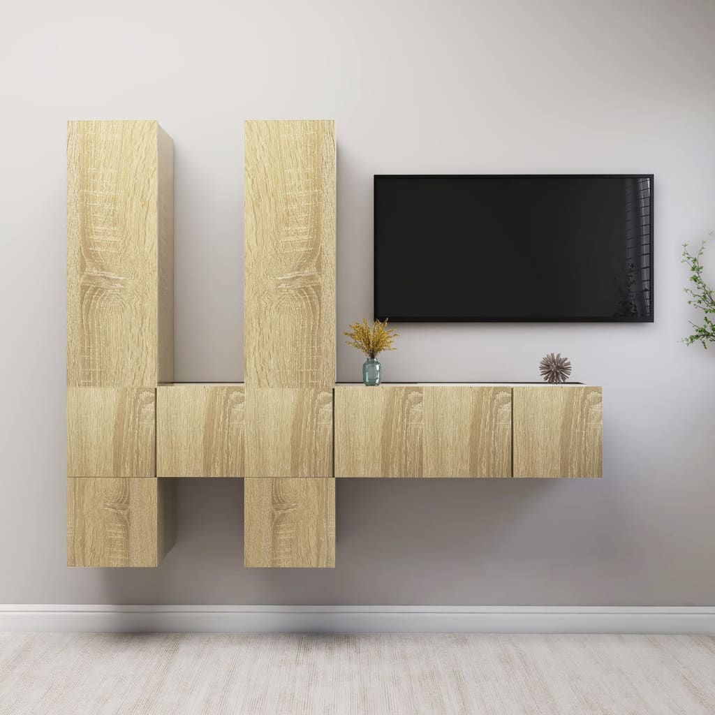 7-delige Tv-meubelset bewerkt hout sonoma eikenkleurig – afbeelding 1