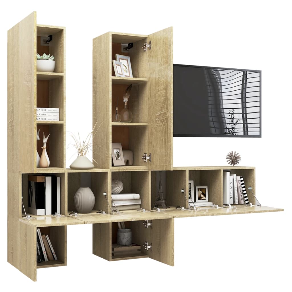 7-delige Tv-meubelset bewerkt hout sonoma eikenkleurig – afbeelding 6