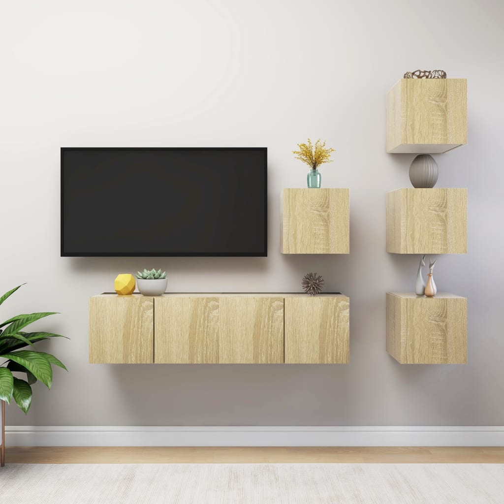 6-delige Tv-meubelset bewerkt hout sonoma eikenkleurig – afbeelding 1