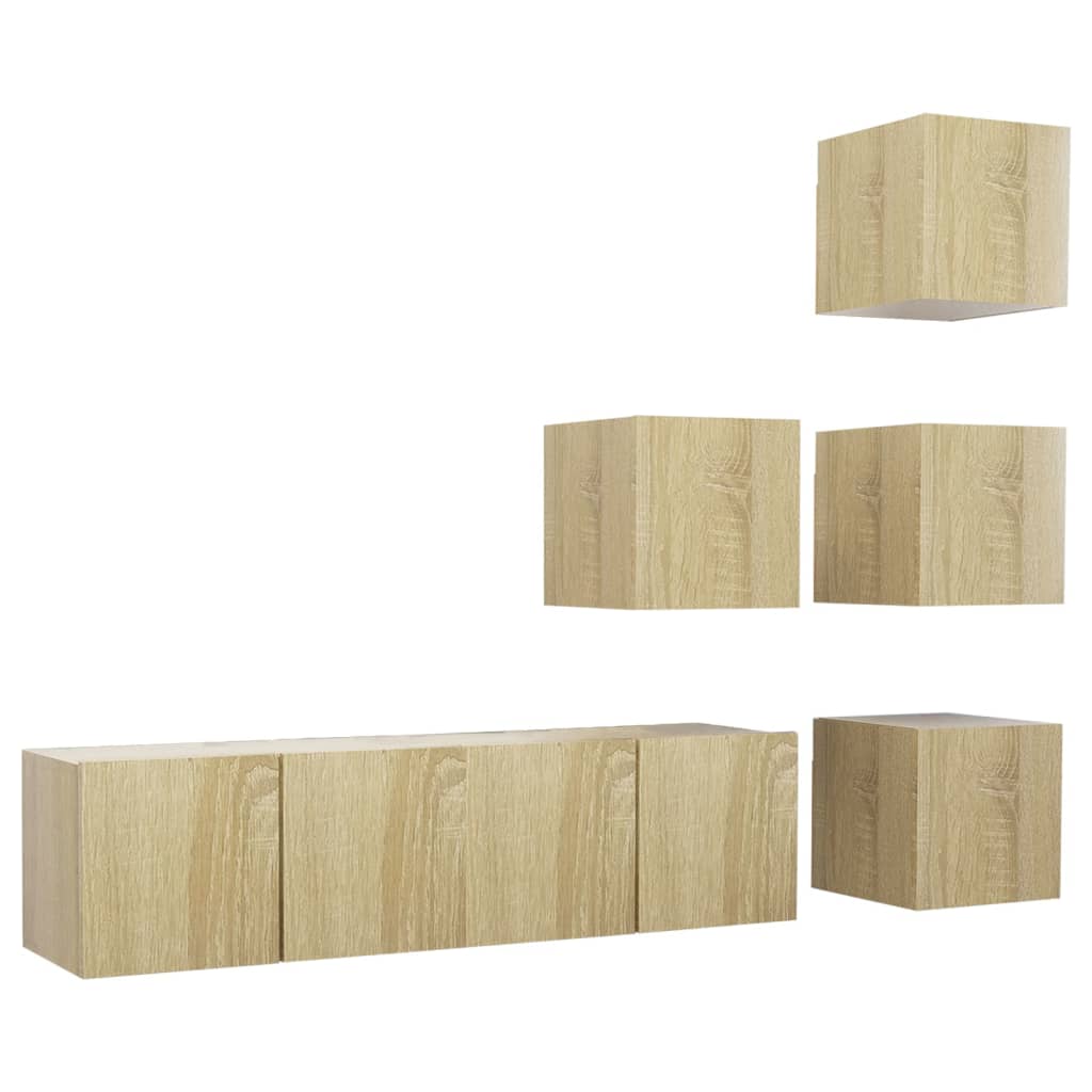 6-delige Tv-meubelset bewerkt hout sonoma eikenkleurig – afbeelding 2
