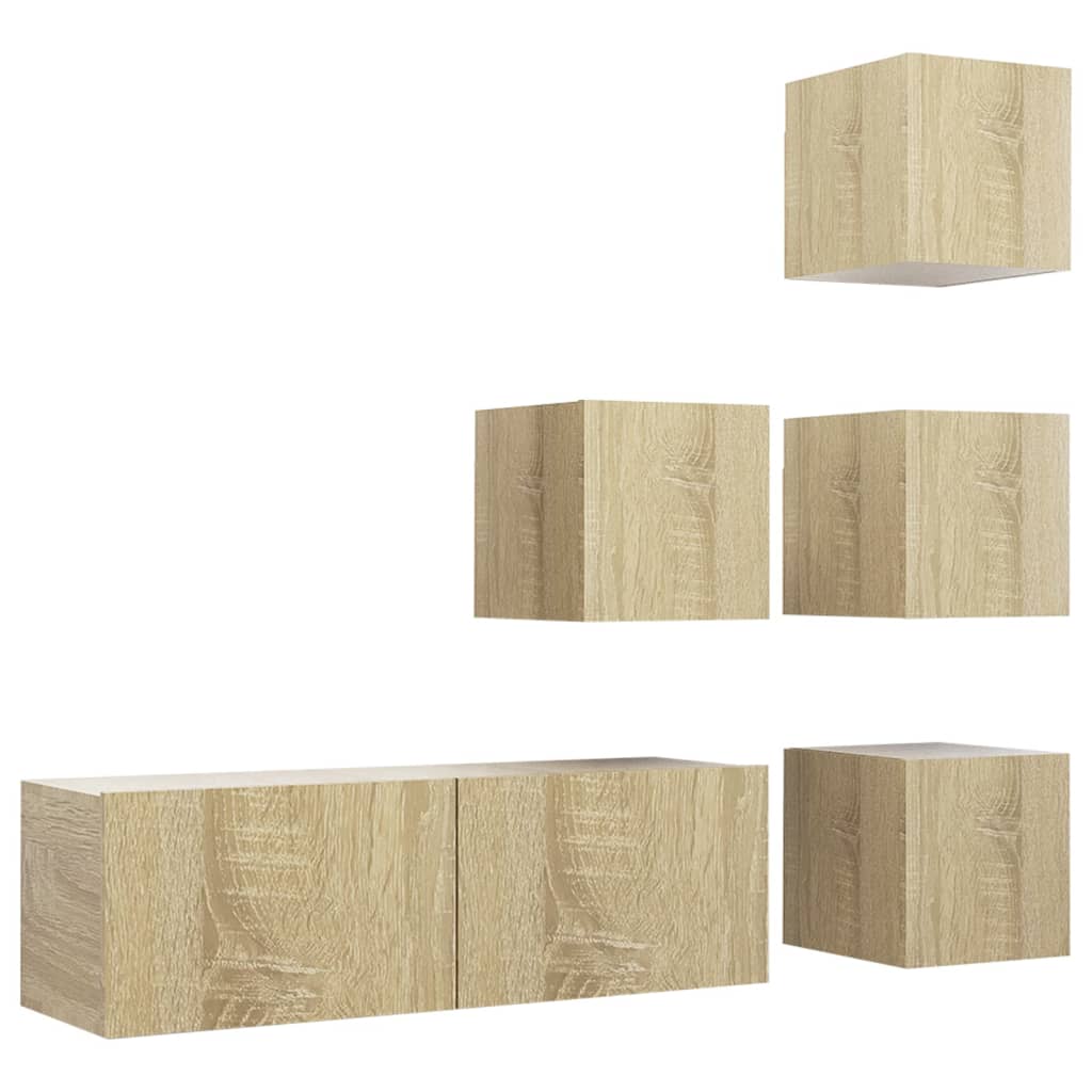 5-delige Tv-meubelset bewerkt hout sonoma eikenkleurig – afbeelding 2