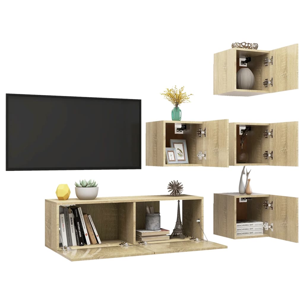 5-delige Tv-meubelset bewerkt hout sonoma eikenkleurig – afbeelding 5
