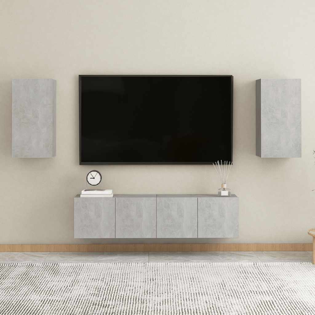 4-delige Tv-meubelset spaanplaat betongrijs – afbeelding 1